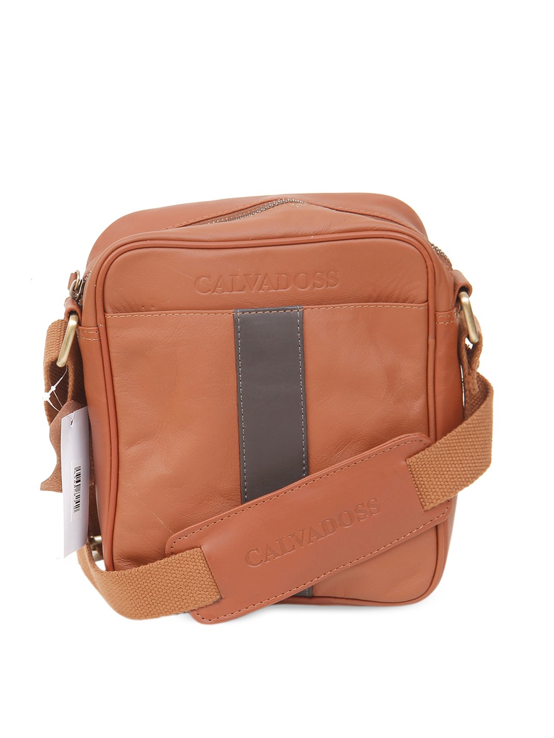 

Calvadoss Leather Structured Sling Bag, Tan