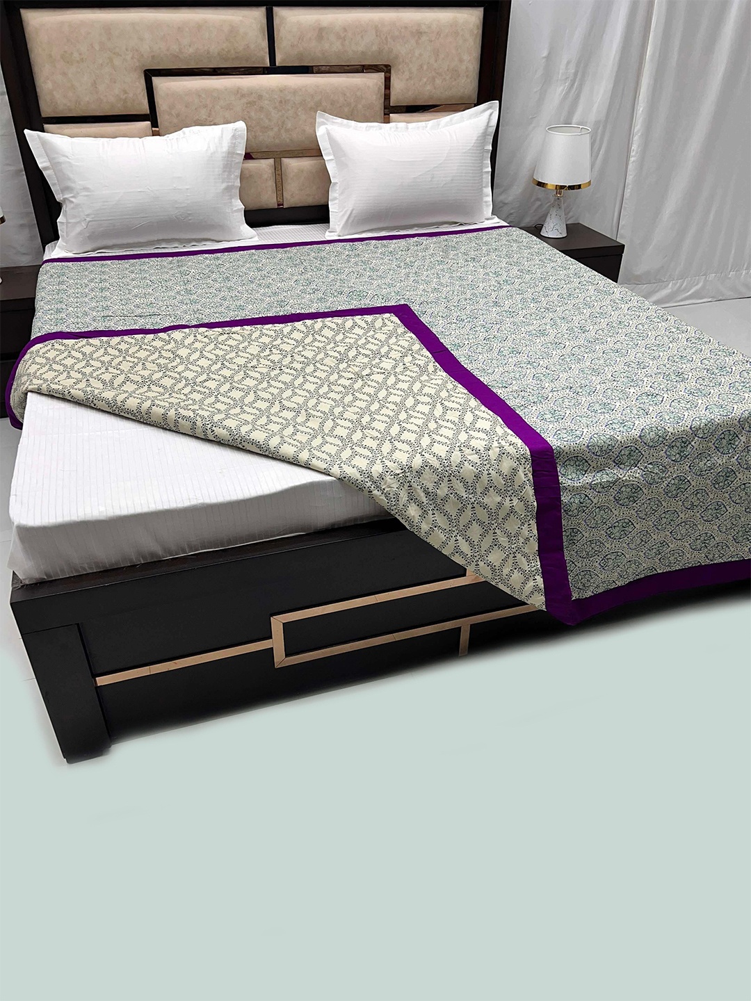 

Pure Decor Off White & Green Ethnic Motifs 210 GSM Pure Cotton Reversible Double Bed Dohar