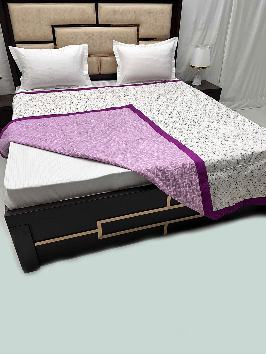 

Pure Decor White & Purple Floral AC Room 210 GSM Pure Cotton Reversible Double Bed Dohar