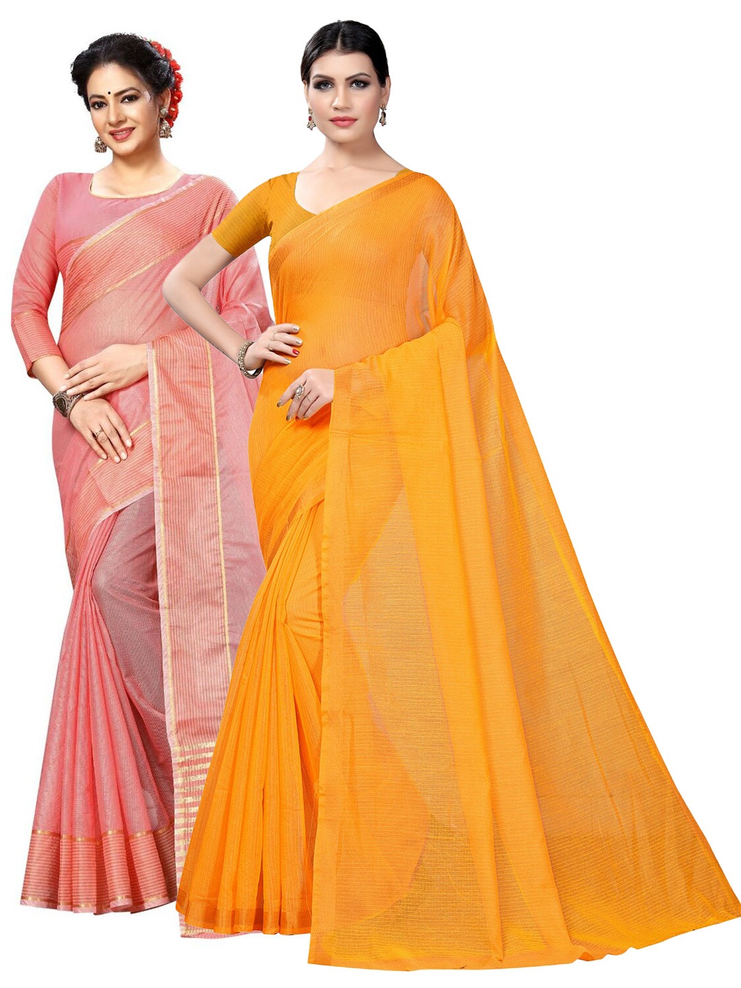 

KALINI Pack of 2 Zari Ilkal Saree, Mustard
