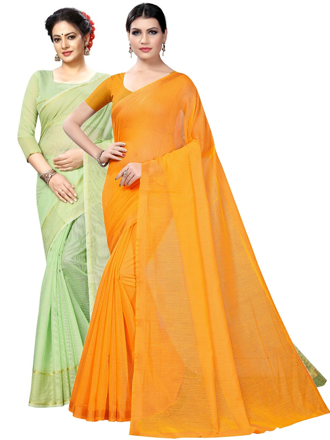 

KALINI Pack of 2 Zari Ilkal Saree, Mustard