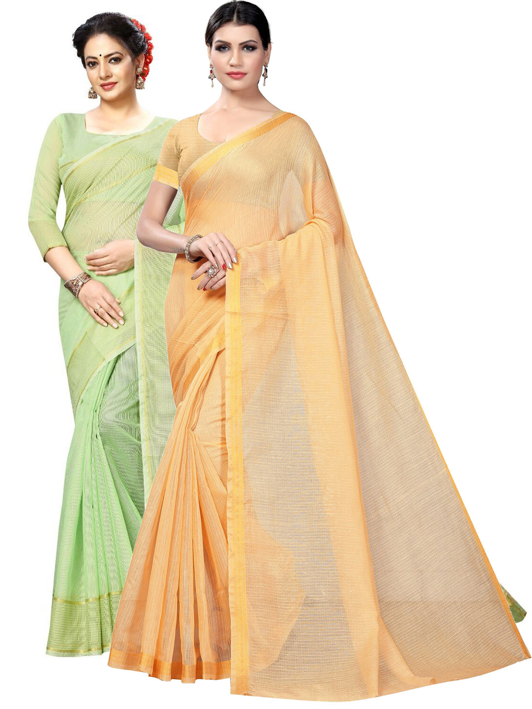 

KALINI Pack of 2 Zari Ilkal Saree, Yellow