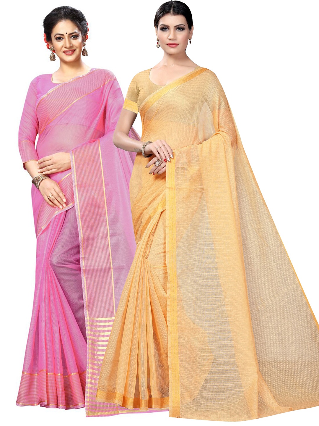 

KALINI Yellow & Pink Zari Ilkal Saree