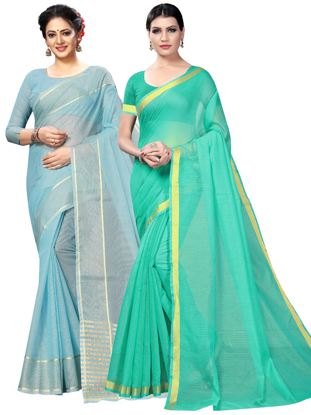 

KALINI Lime Green & Blue Zari Ilkal Saree