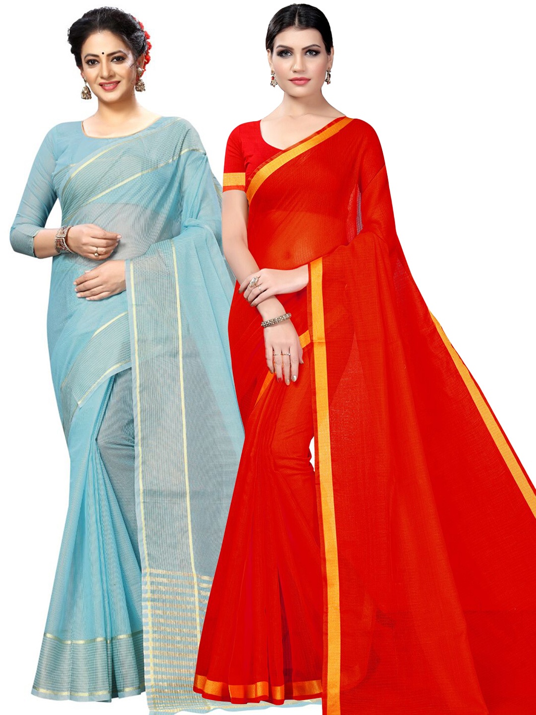 

KALINI Red & Blue Zari Ilkal Saree