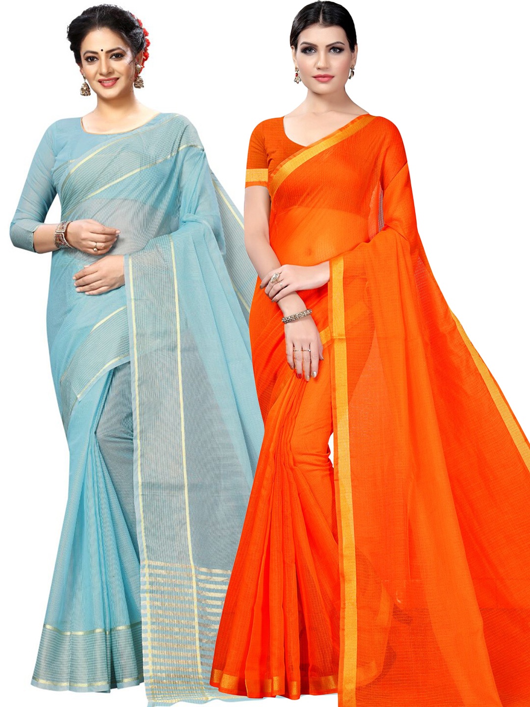 

KALINI Pack of 2 Zari Ilkal Saree, Orange