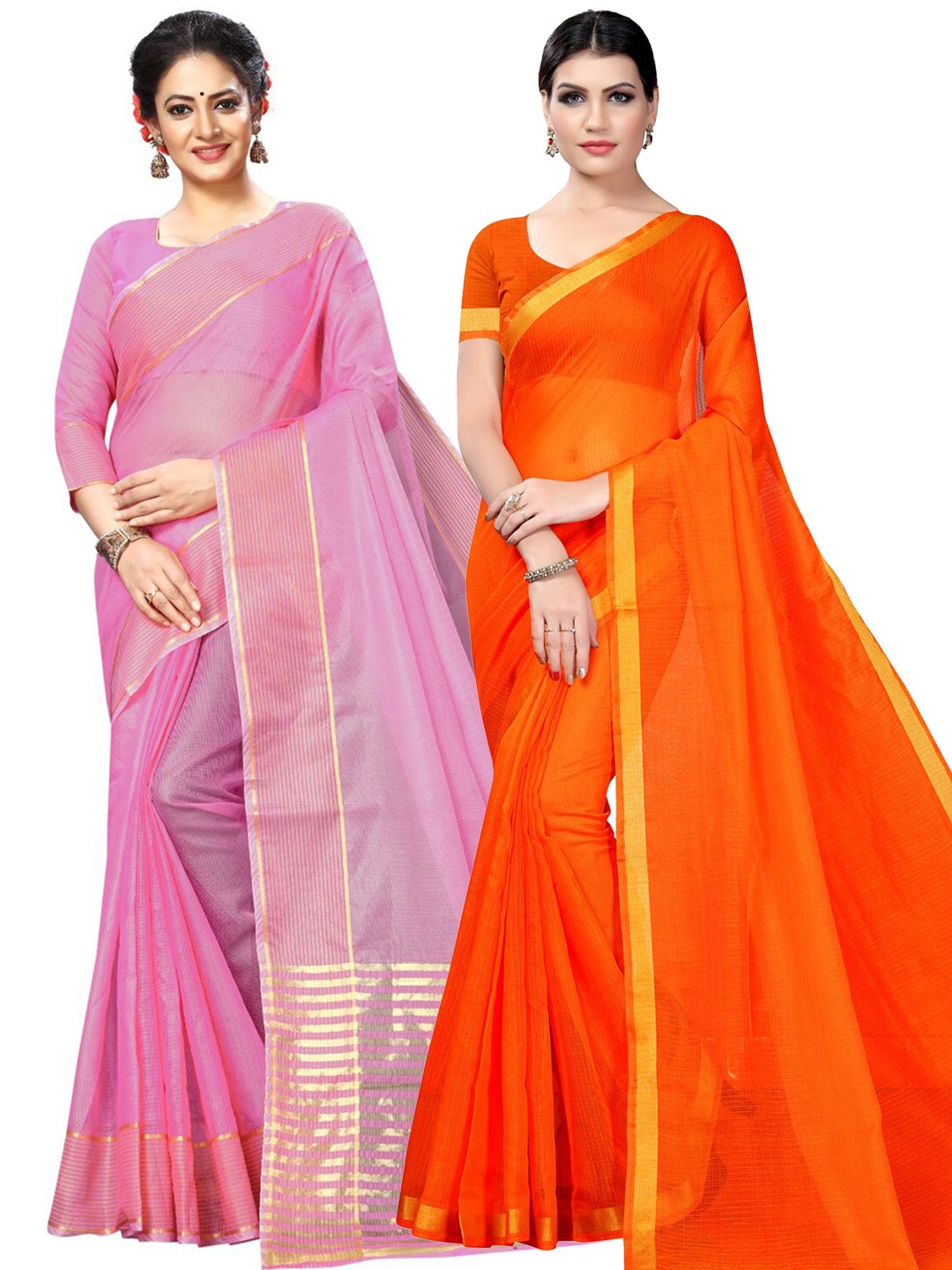 

KALINI Pack of 2 Ilkal Saree, Orange