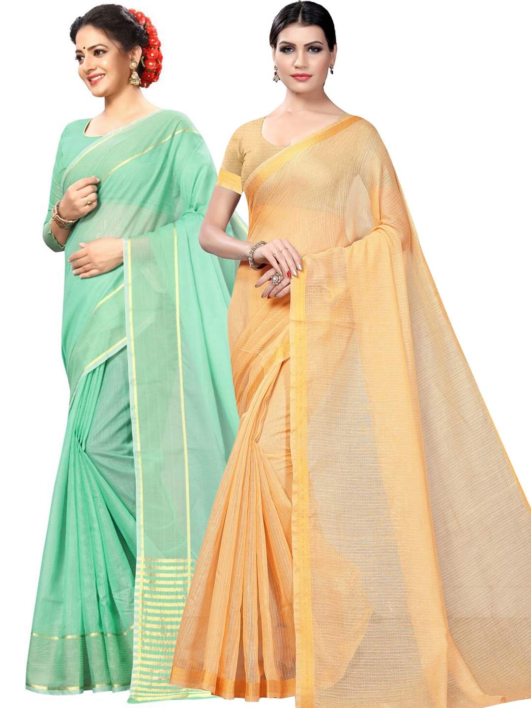 

KALINI Pack Of 2 Ilkal Saree, Yellow