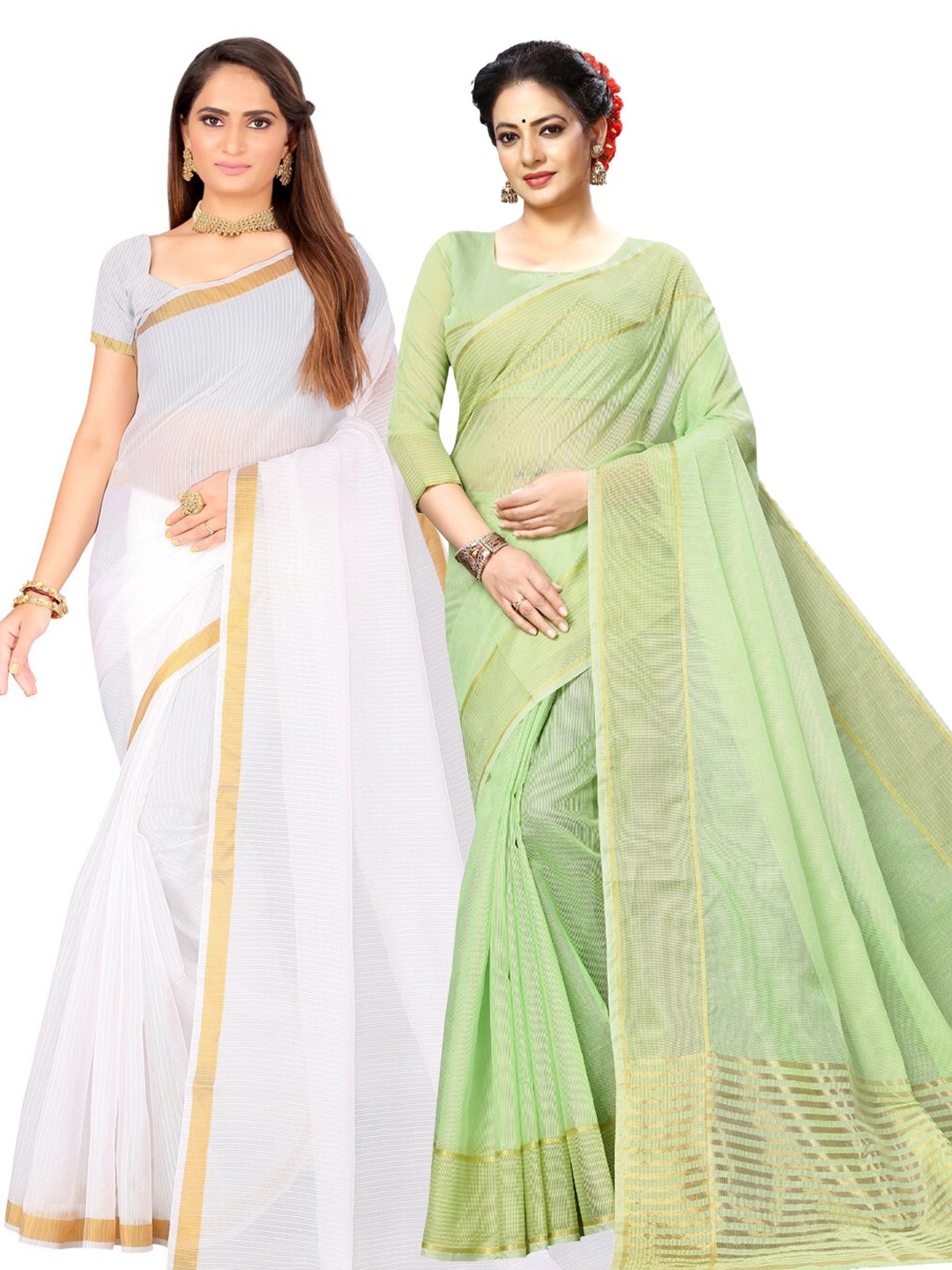 

KALINI Pack Of 2 Ilkal Saree, White