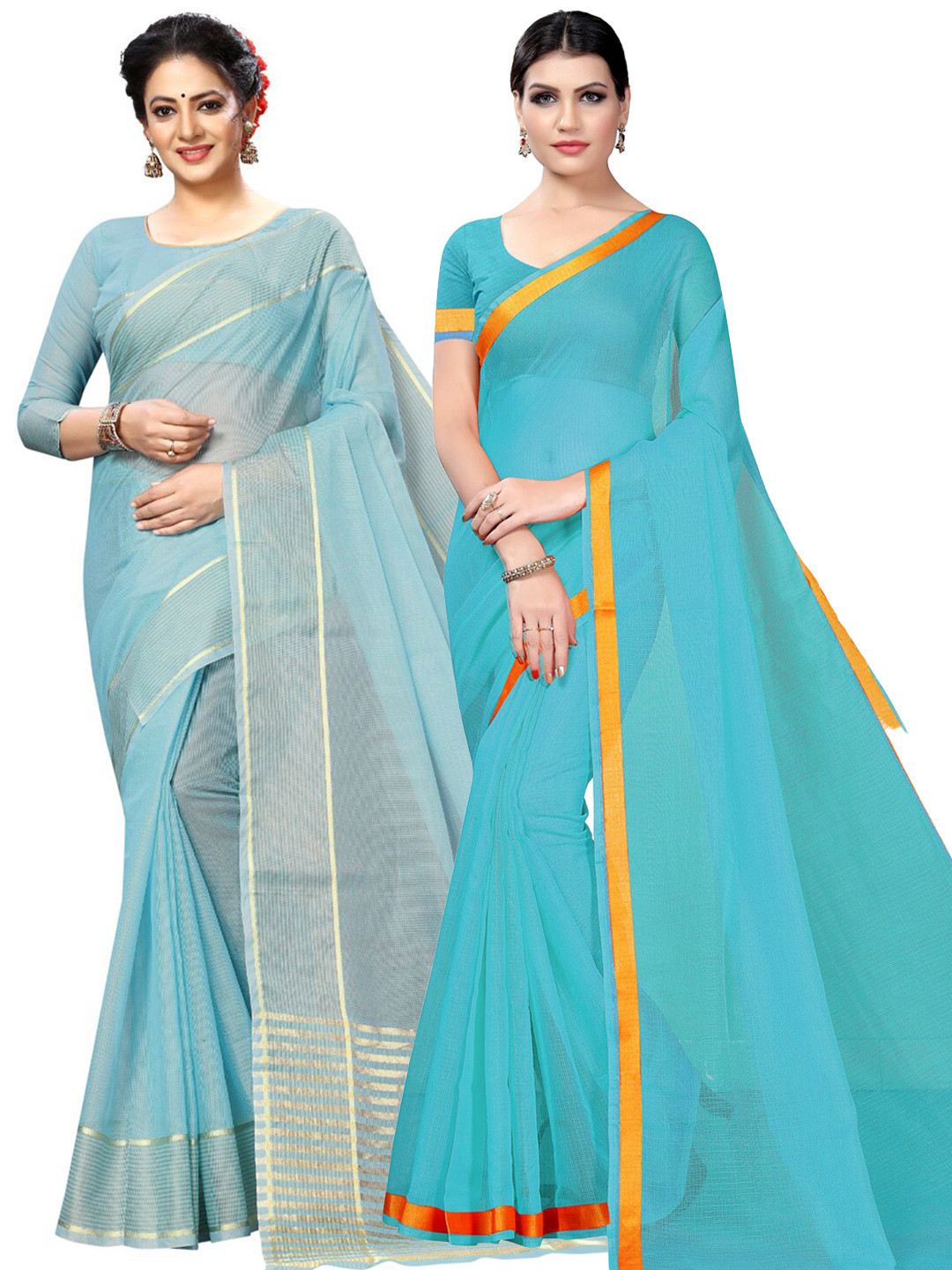 

KALINI Turquoise Pack Of 2 Ilkal Saree, Turquoise blue