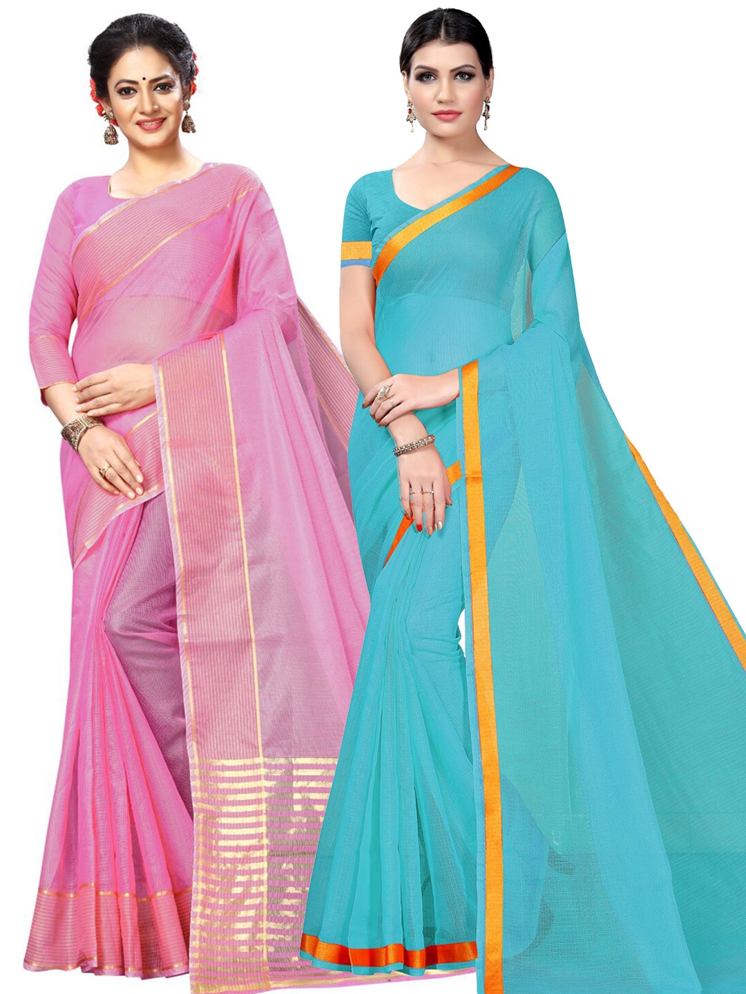 

KALINI Turquoise Pack Of 2 Ilkal Saree, Turquoise blue