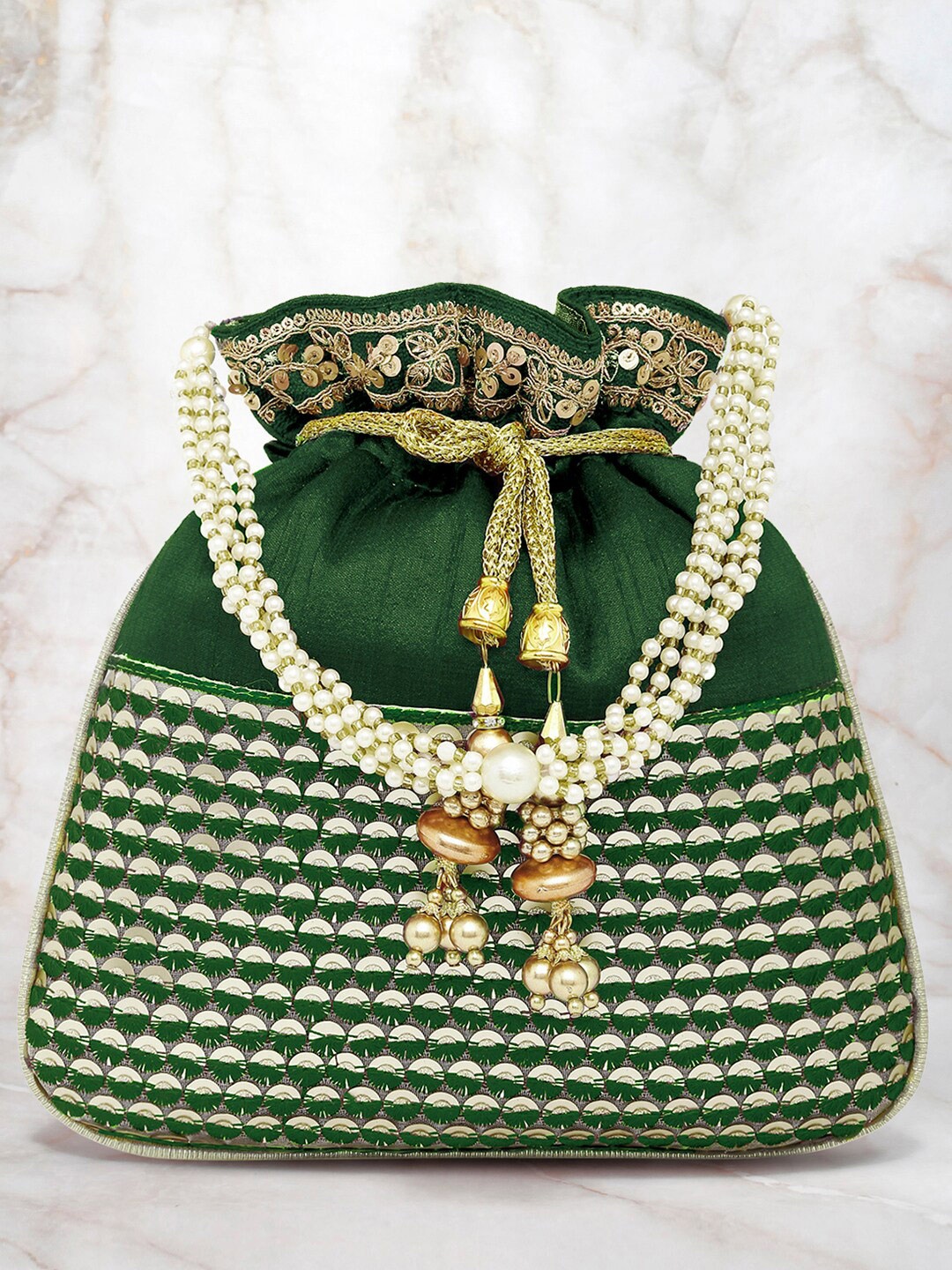 

Peora Embroidered Potli Clutch, Green
