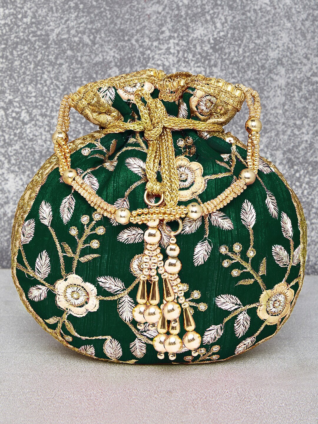 

Peora Embroidered Potli Clutch, Green