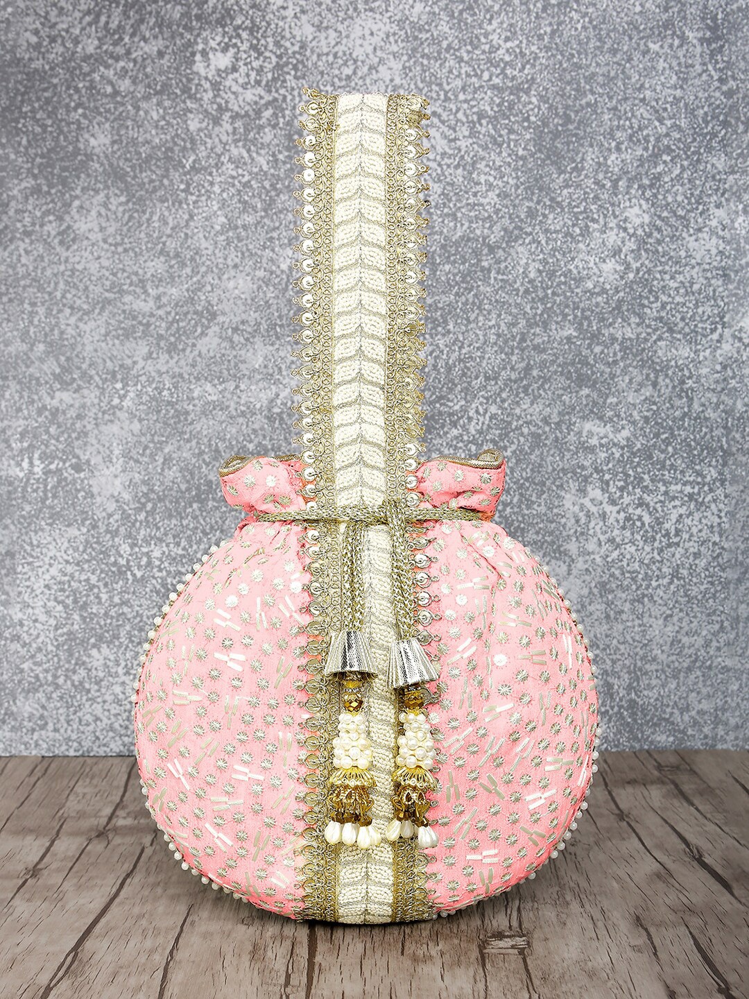 

Peora Embroidered Potli Clutch, Pink