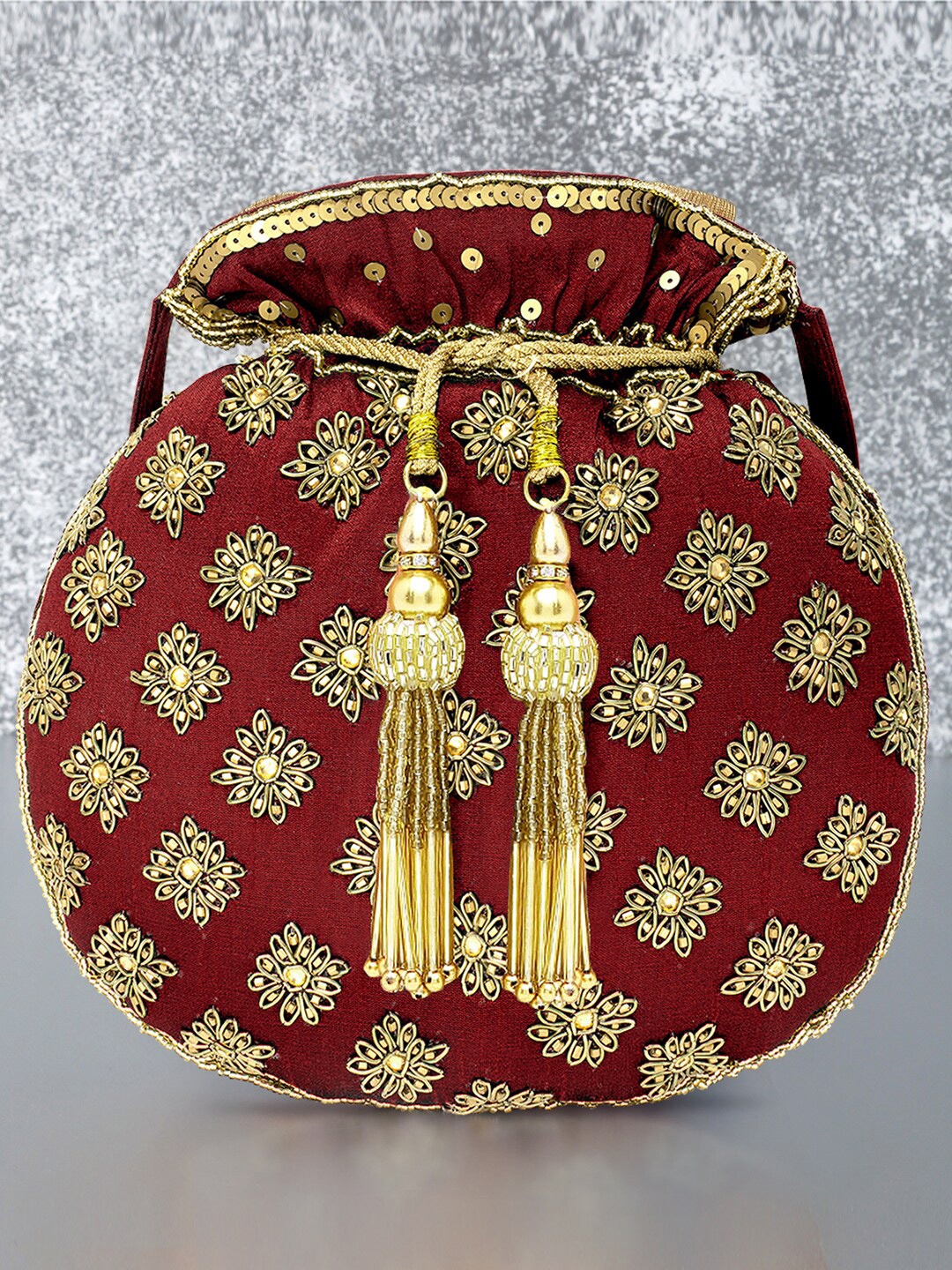 

Peora Women Embroidered Fabric Potli, Maroon