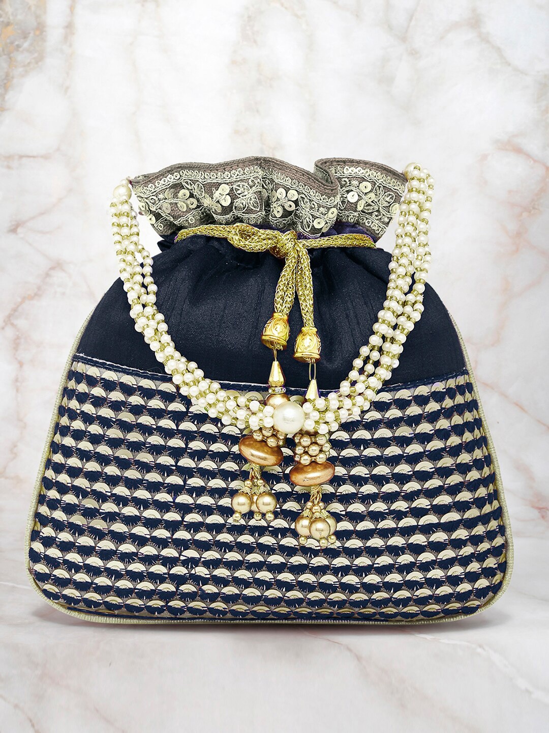 

Peora Women Embroidered Fabric Potli, Navy blue
