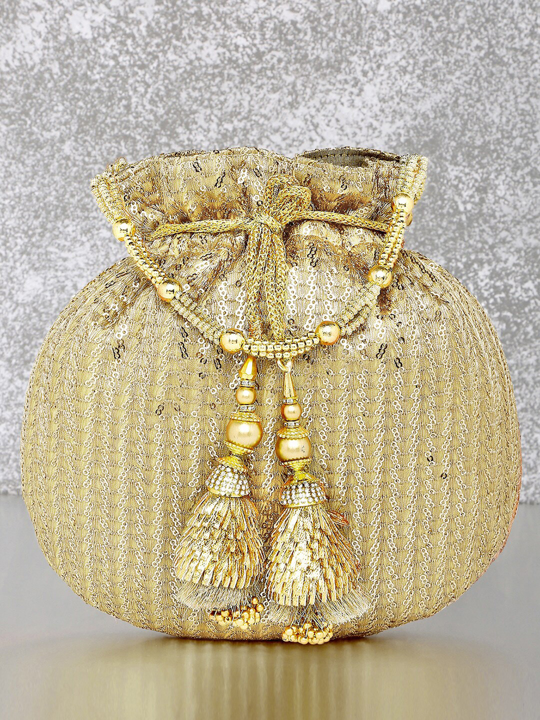 

Peora Women Embroidered Fabric Potli, Gold