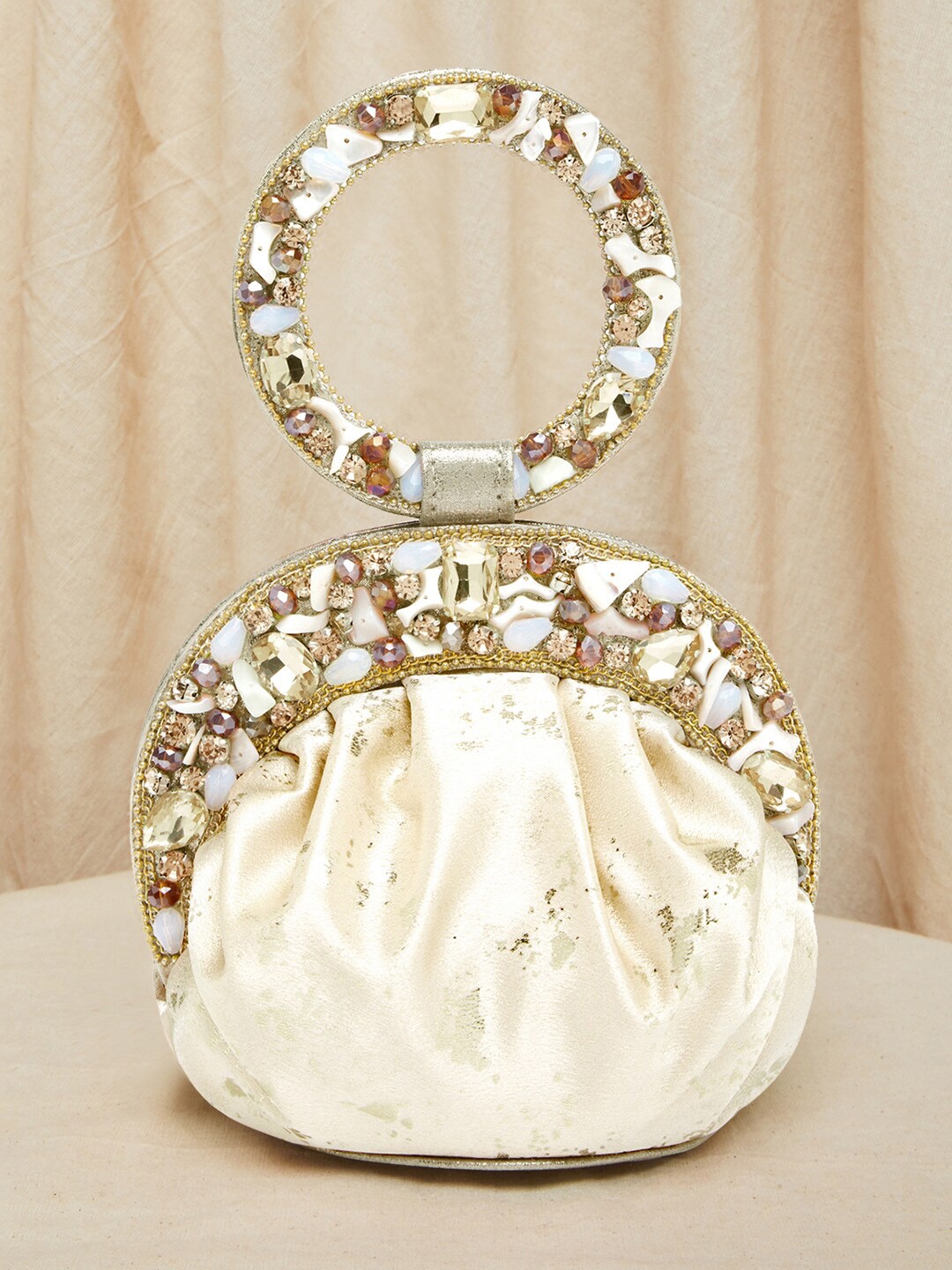 

Peora Women Embellished Fabric Purse, Cream