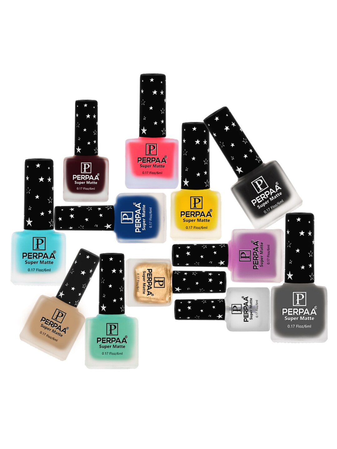 

PERPAA Set Of 12 Super Matte Quick-Dry & Long Lasting Nail Polish 6ml Each - Combo 07, Black