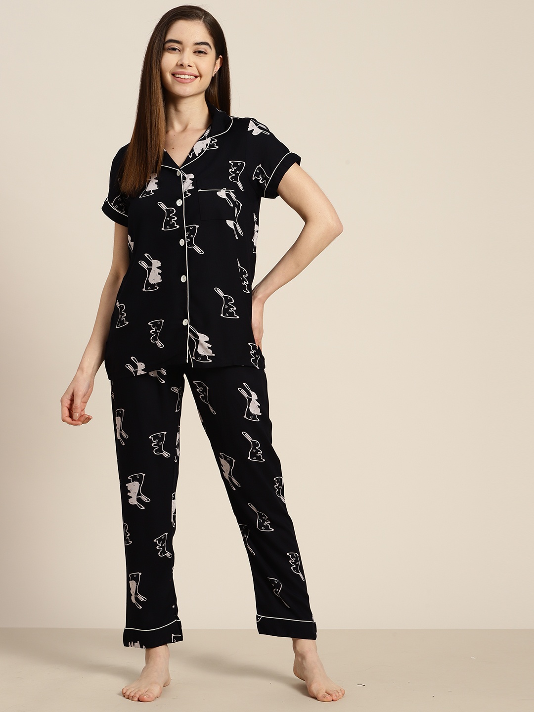 

Sweet Dreams Printed Pyjama Set, Black