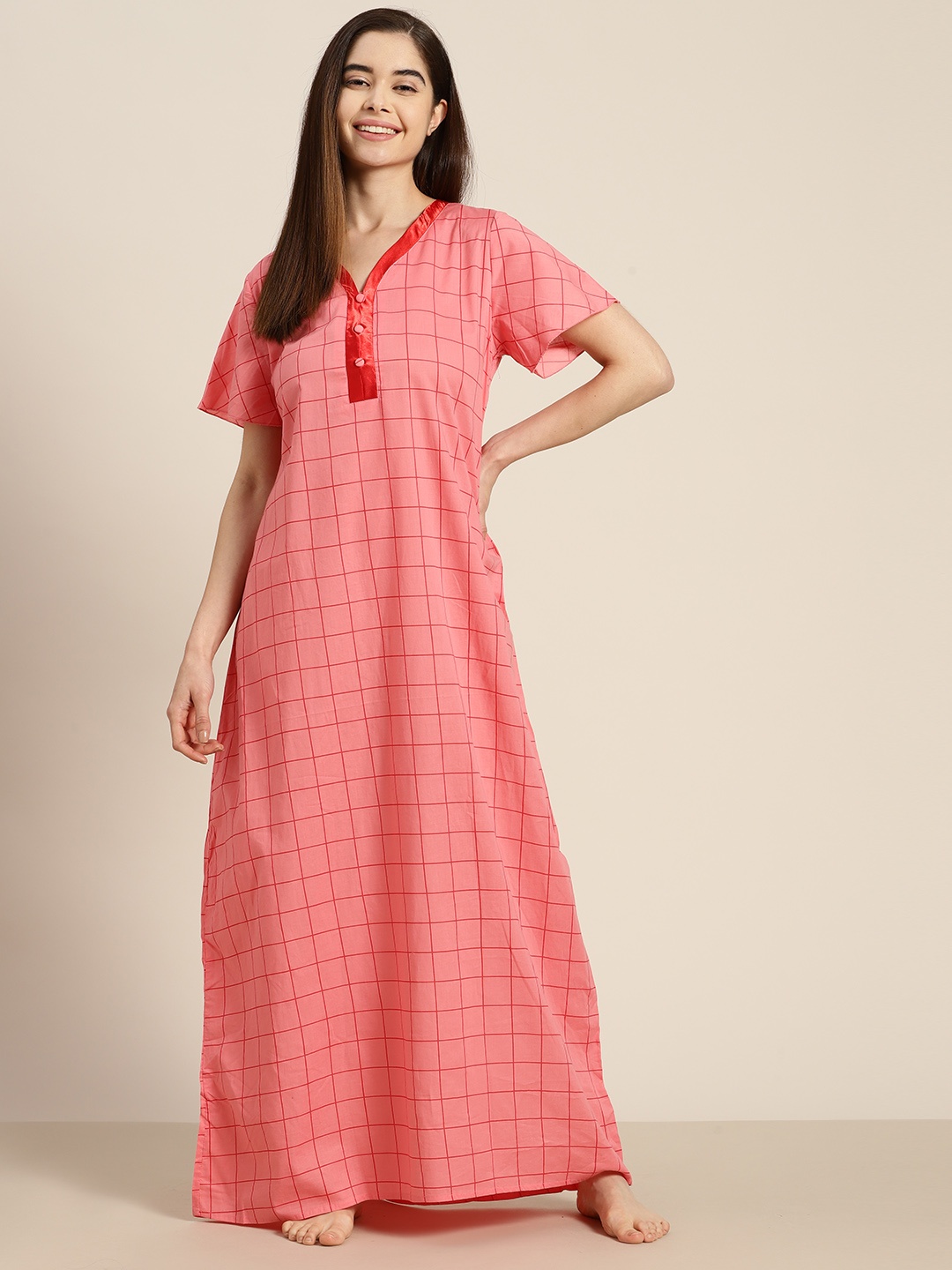 

Sweet Dreams Checked Maxi Nightdress, Coral