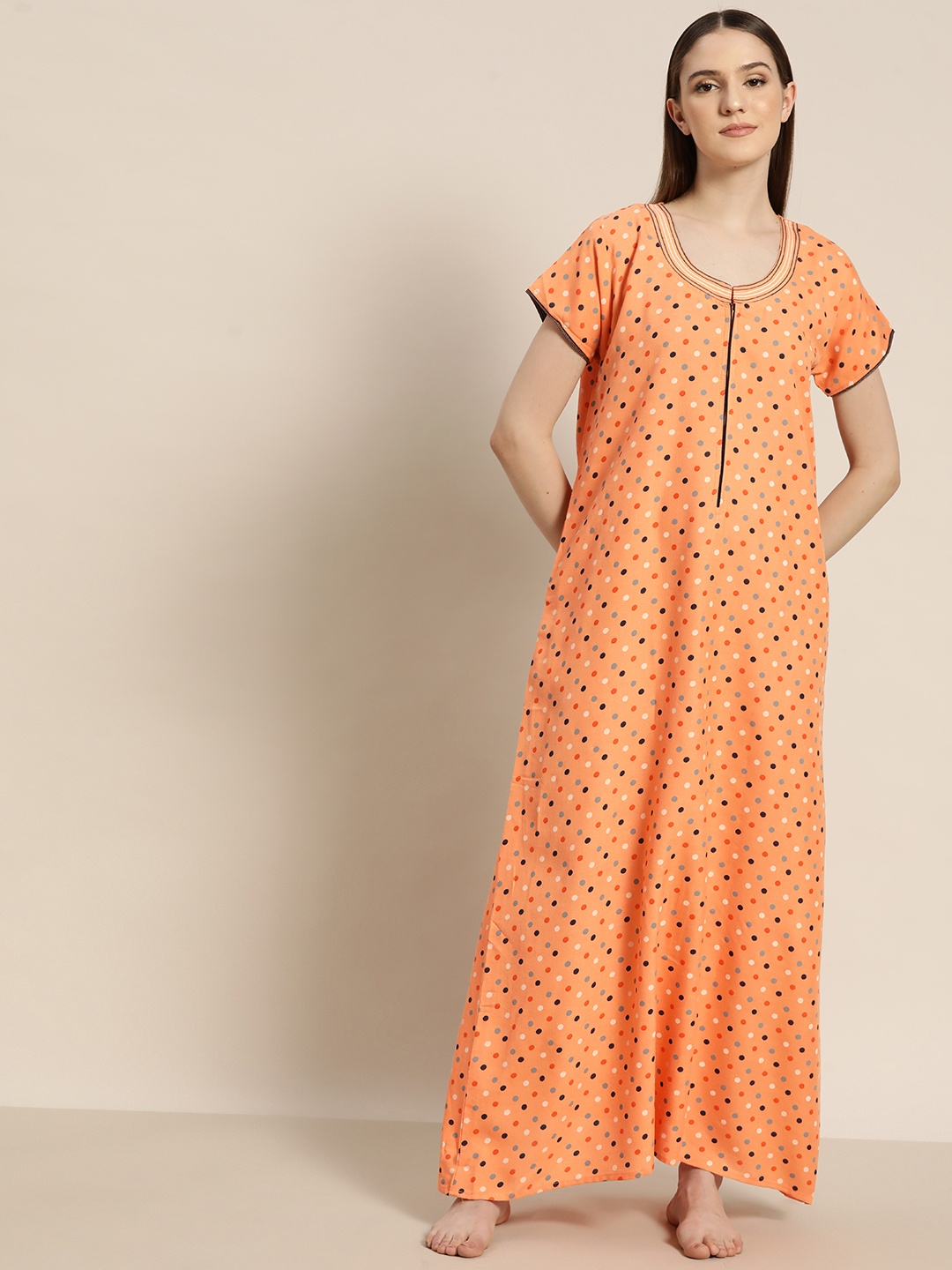 

Sweet Dreams Polka Dot Printed Maxi Nightdress, Peach