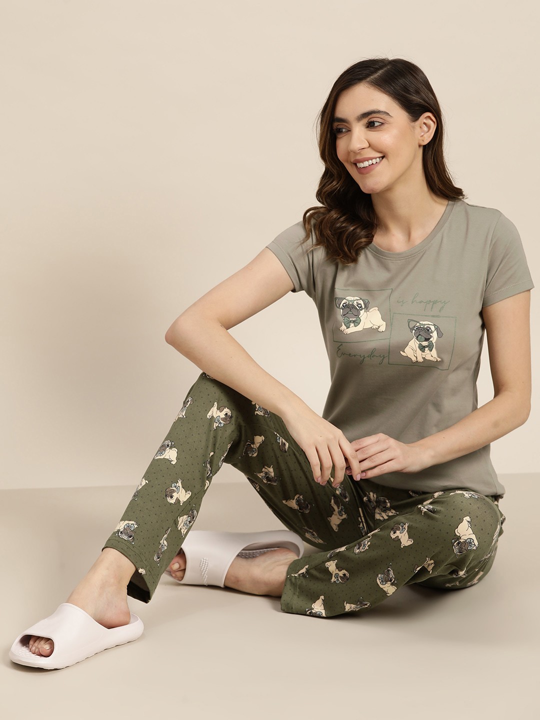 

Sweet Dreams Women Printed Night suit, Green