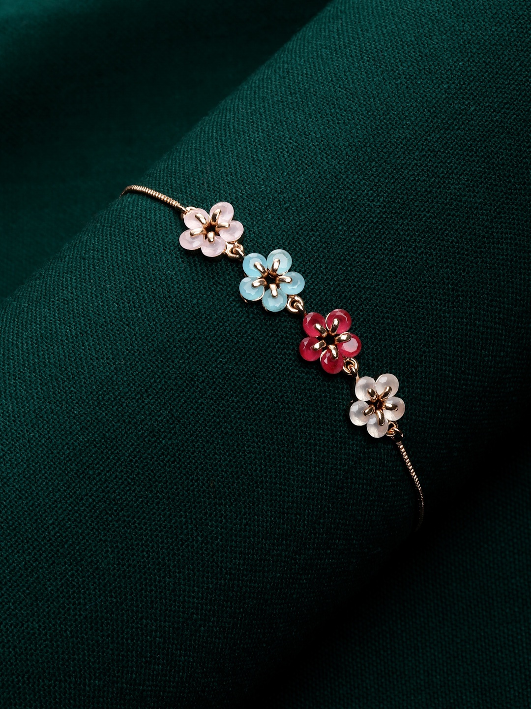 

VOGUE PANASH Gold-Plated Multicolor Floral Charm Bracelet
