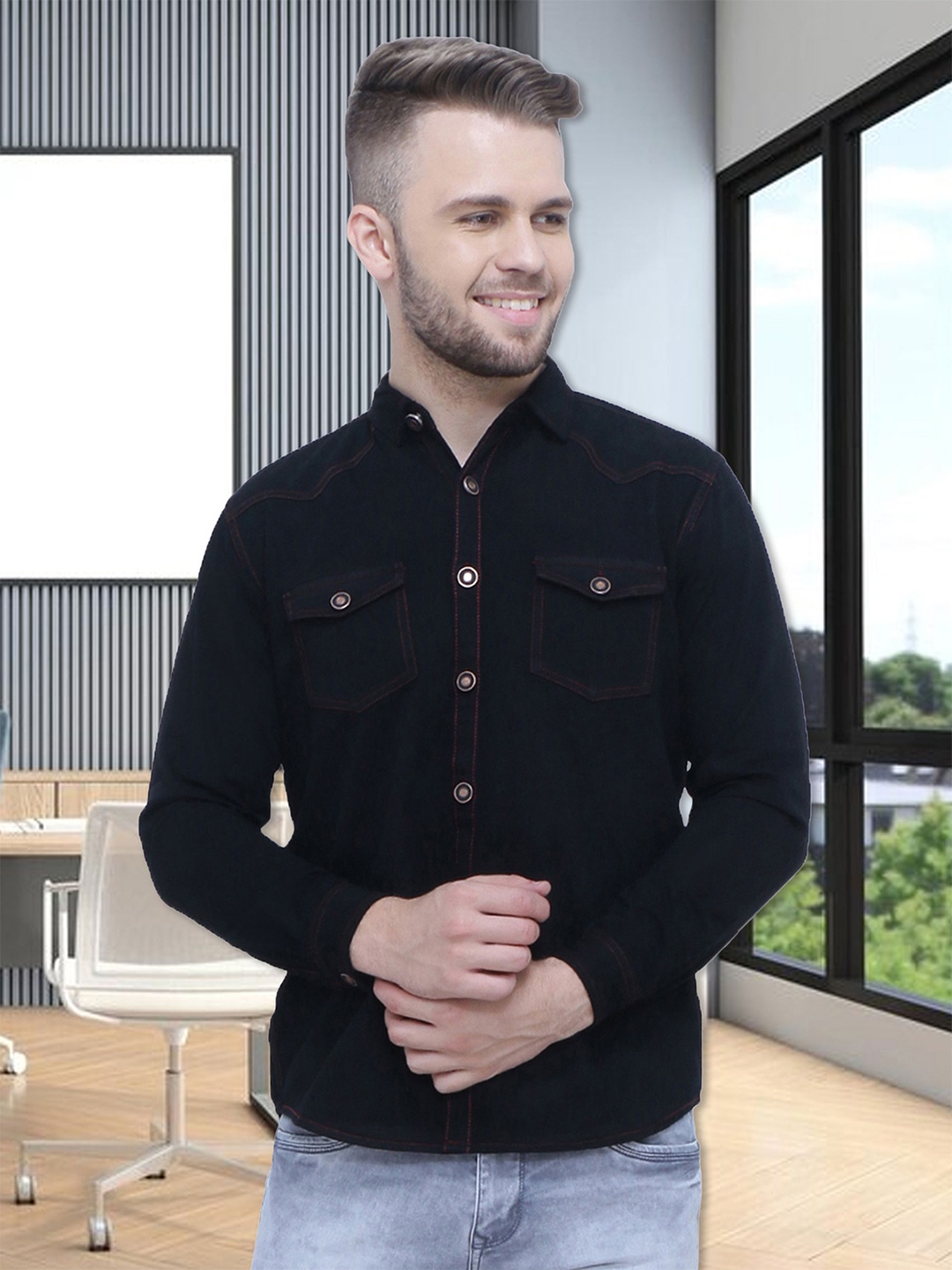 

Kuons Avenue Men Smart Slim Fit Casual Shirt, Black