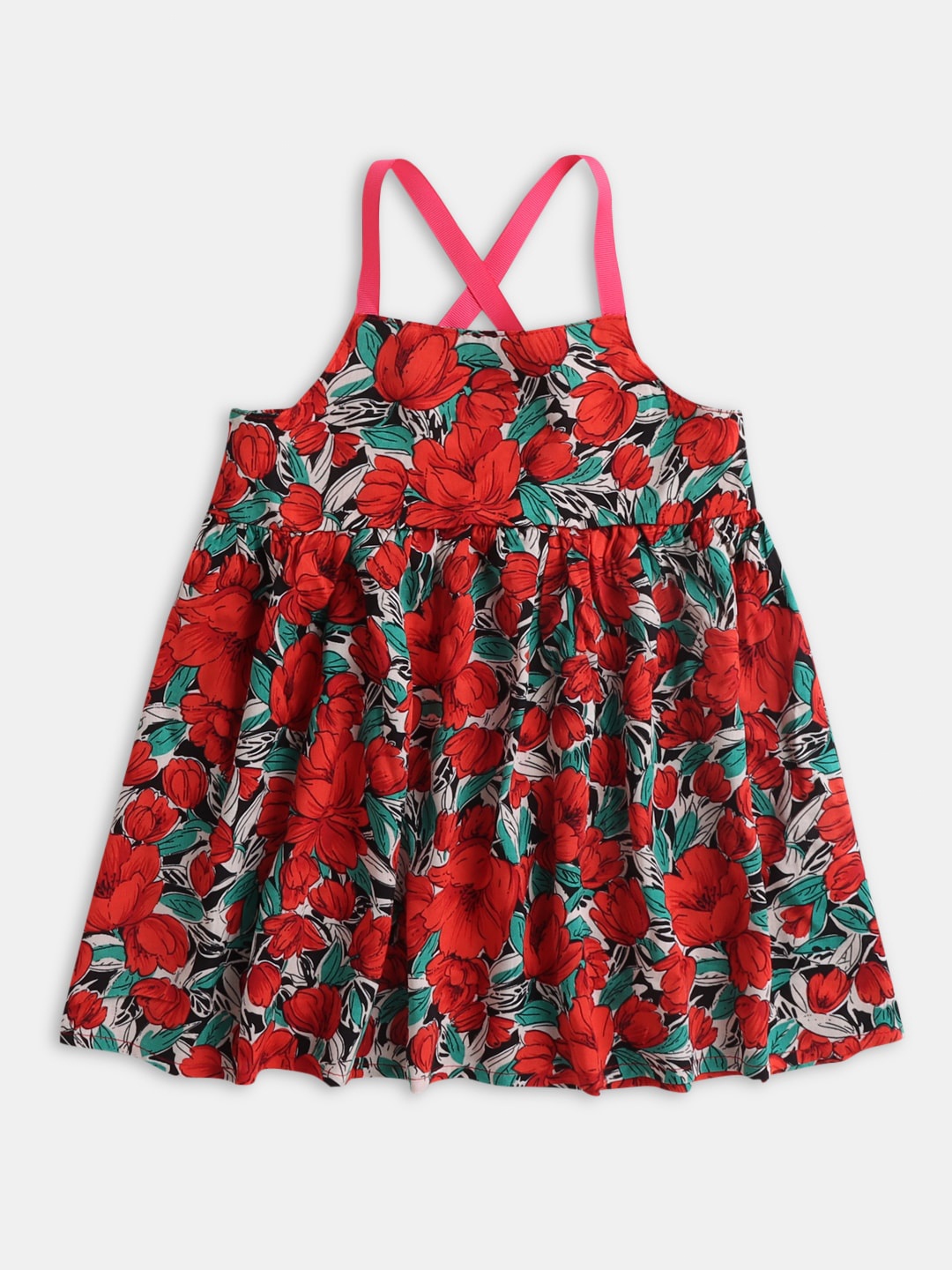 

Hopscotch Girls Floral Printed Cotton A-Line Dress, Red