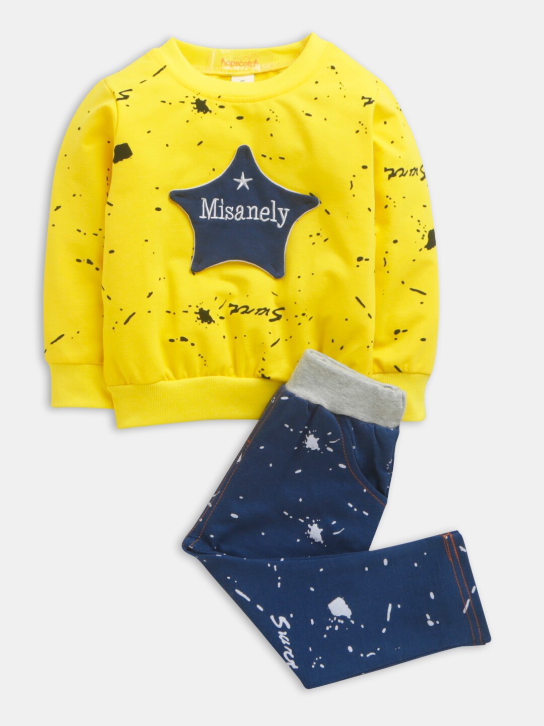 

Hopscotch Boys Printed T-shirt with Trouser Set, Yellow