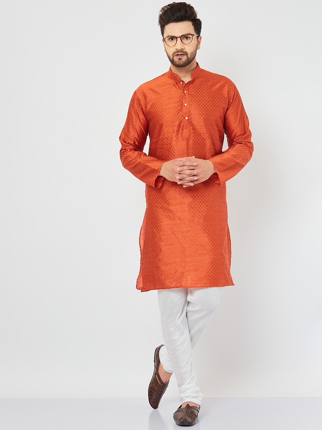 

Armaan Ethnic Men Pure Silk Kurta with Churidar, Rust