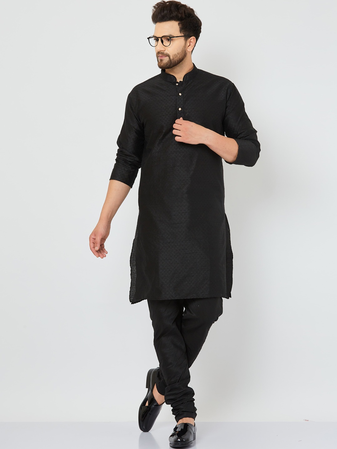 Armaan Ethnic Men Pure Silk Kurta with Churidar, Black - buy at the ...