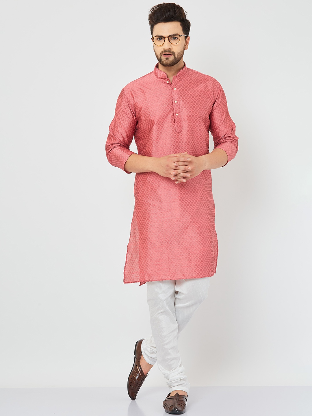 

Armaan Ethnic Men Pure Silk Kurta with Churidar, Pink