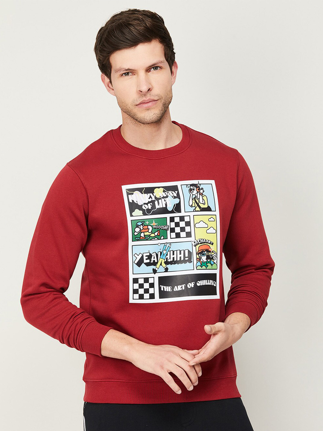 

Fame Forever by Lifestyle Men Printed Cotton Sweatshirt, Maroon