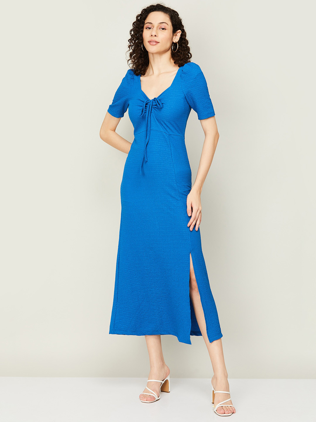 

CODE by Lifestyle Tie-Up Neck A-Line Midi Dress, Blue
