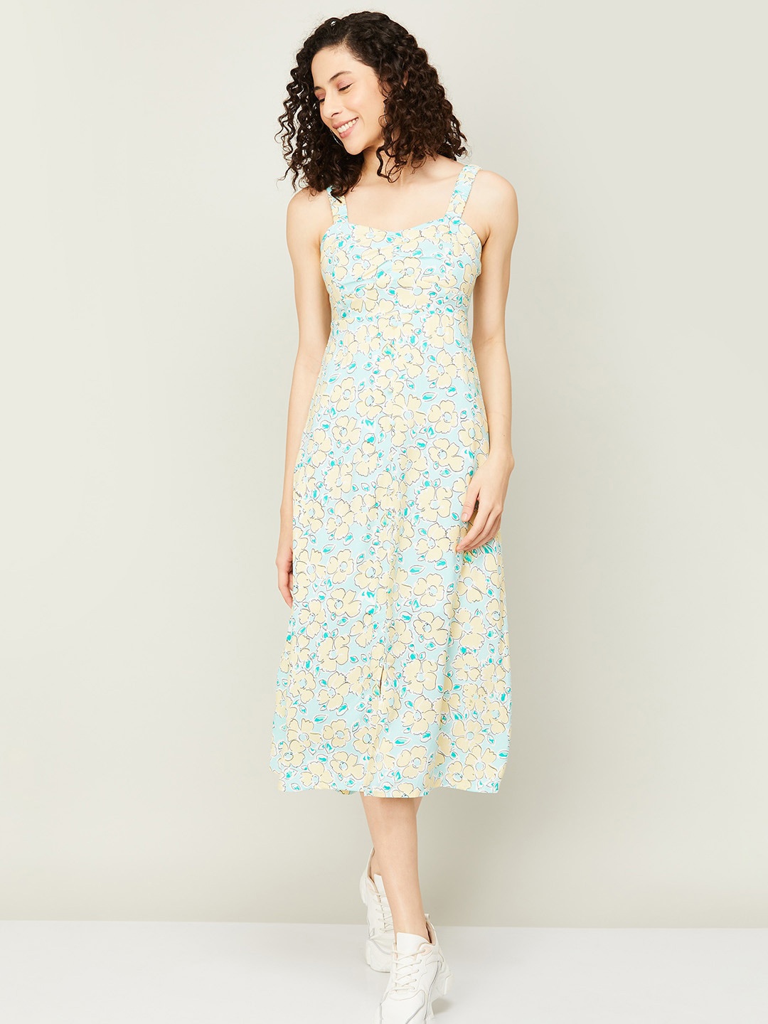 

Ginger by Lifestyle Floral Printed A-Line Midi Dress, Turquoise blue
