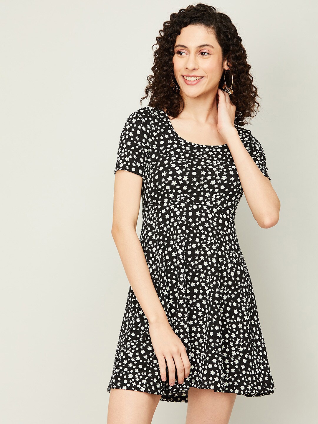 

Ginger by Lifestyle Black Floral Printed A-Line Mini Dress