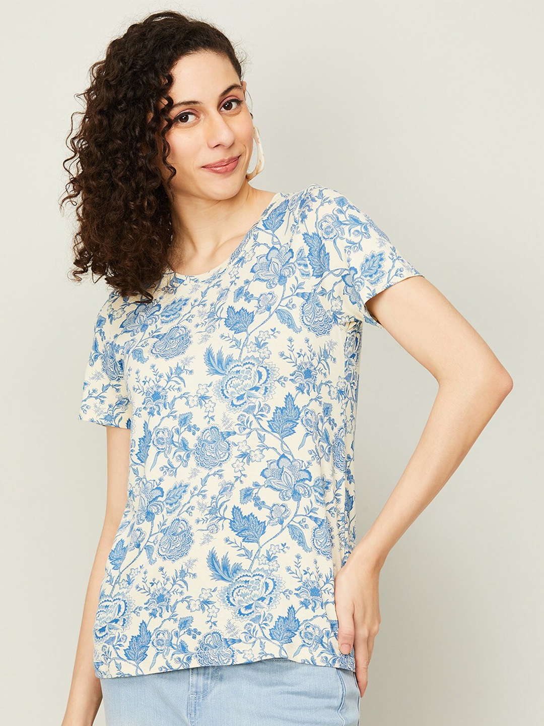 

Colour Me by Melange Floral Print Top, White