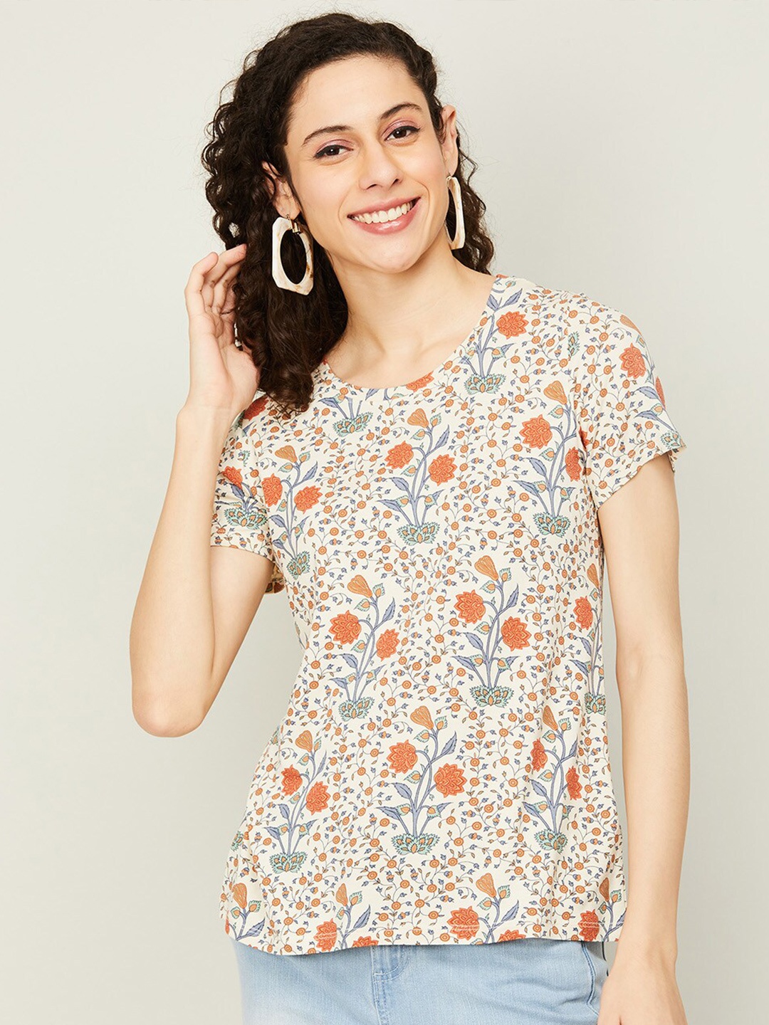 

Colour Me by Melange Floral Print Top, White
