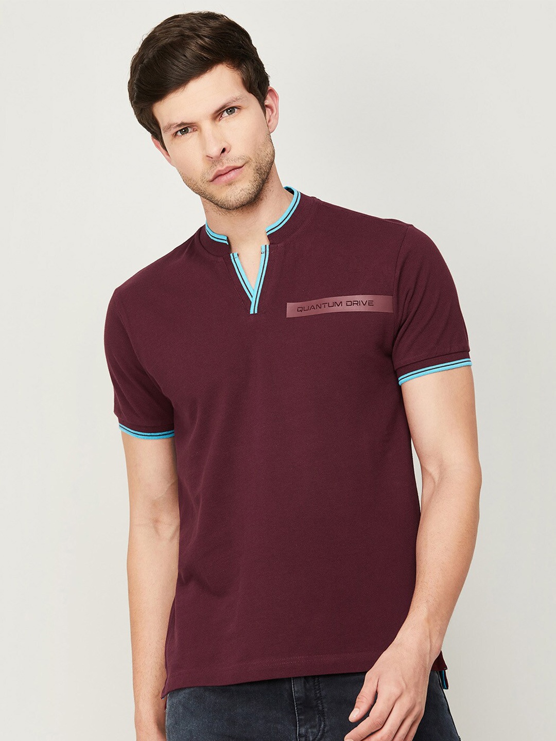 

Bossini Men Mandarin Collar Cotton T-shirt, Maroon