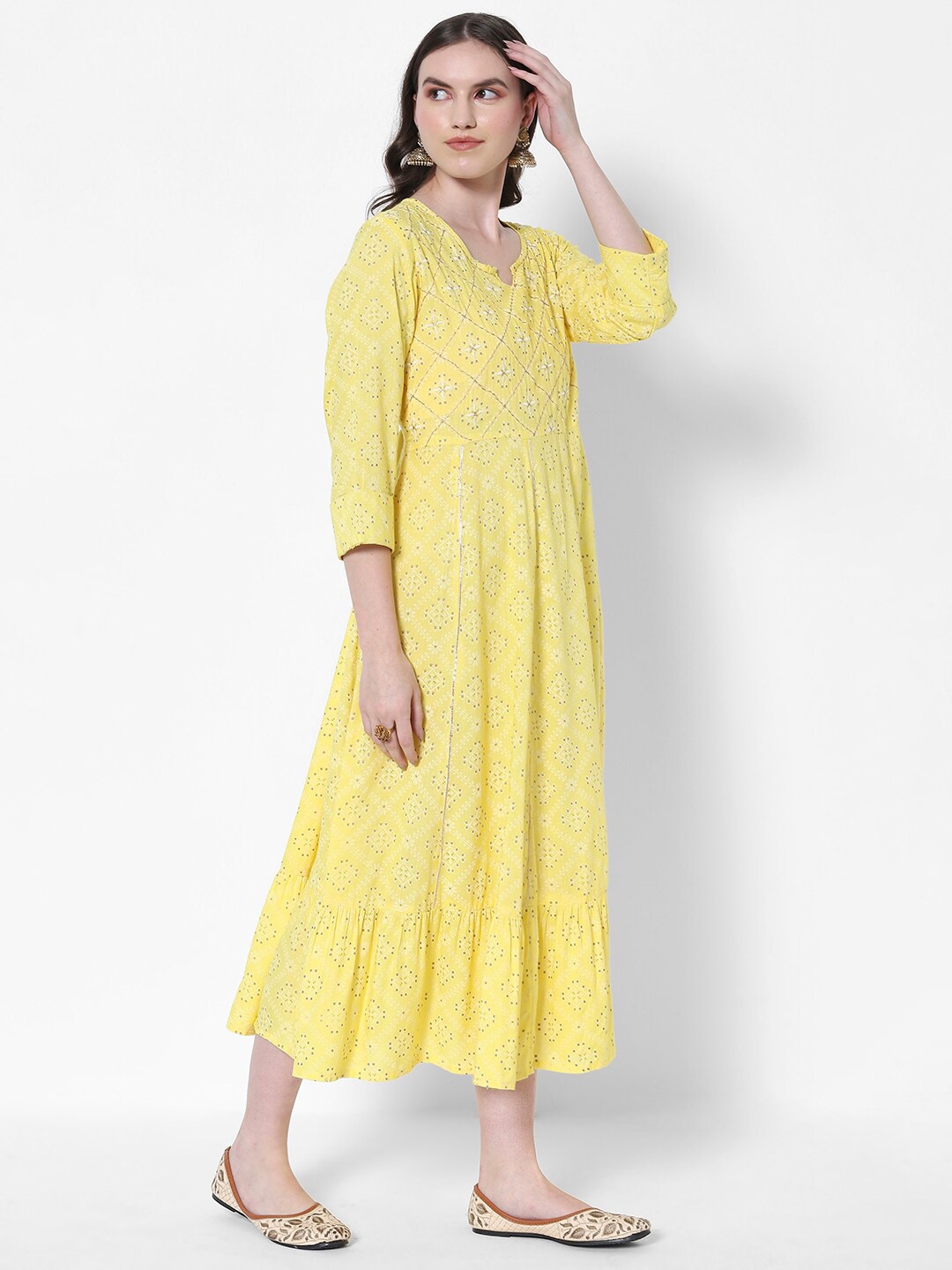 

HEEPOSH Yellow Ethnic Motifs Midi Dress