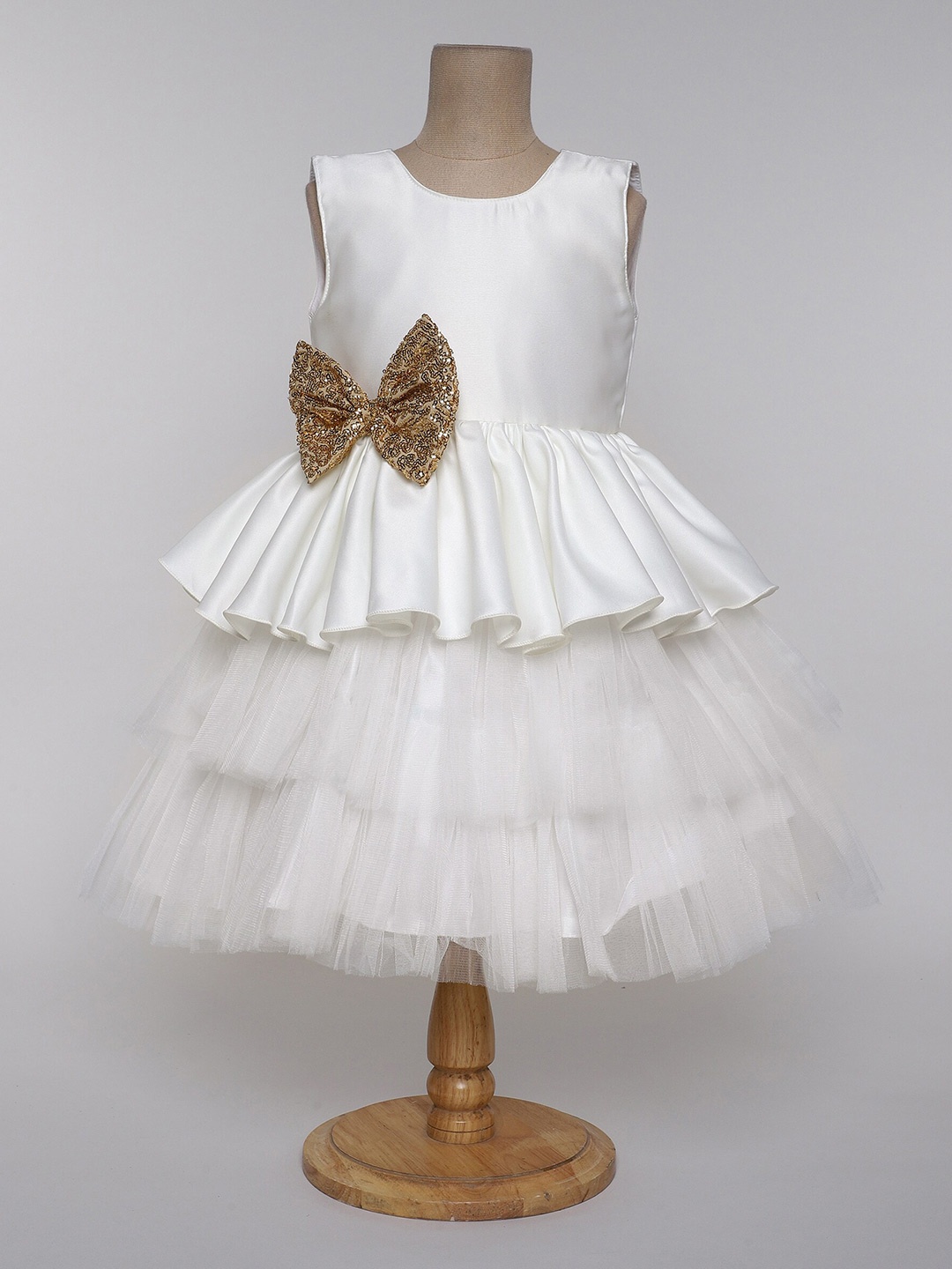 

The Magic Wand Girls Bow Detailed Layered Sleeveless Fit & Flare Dress, White