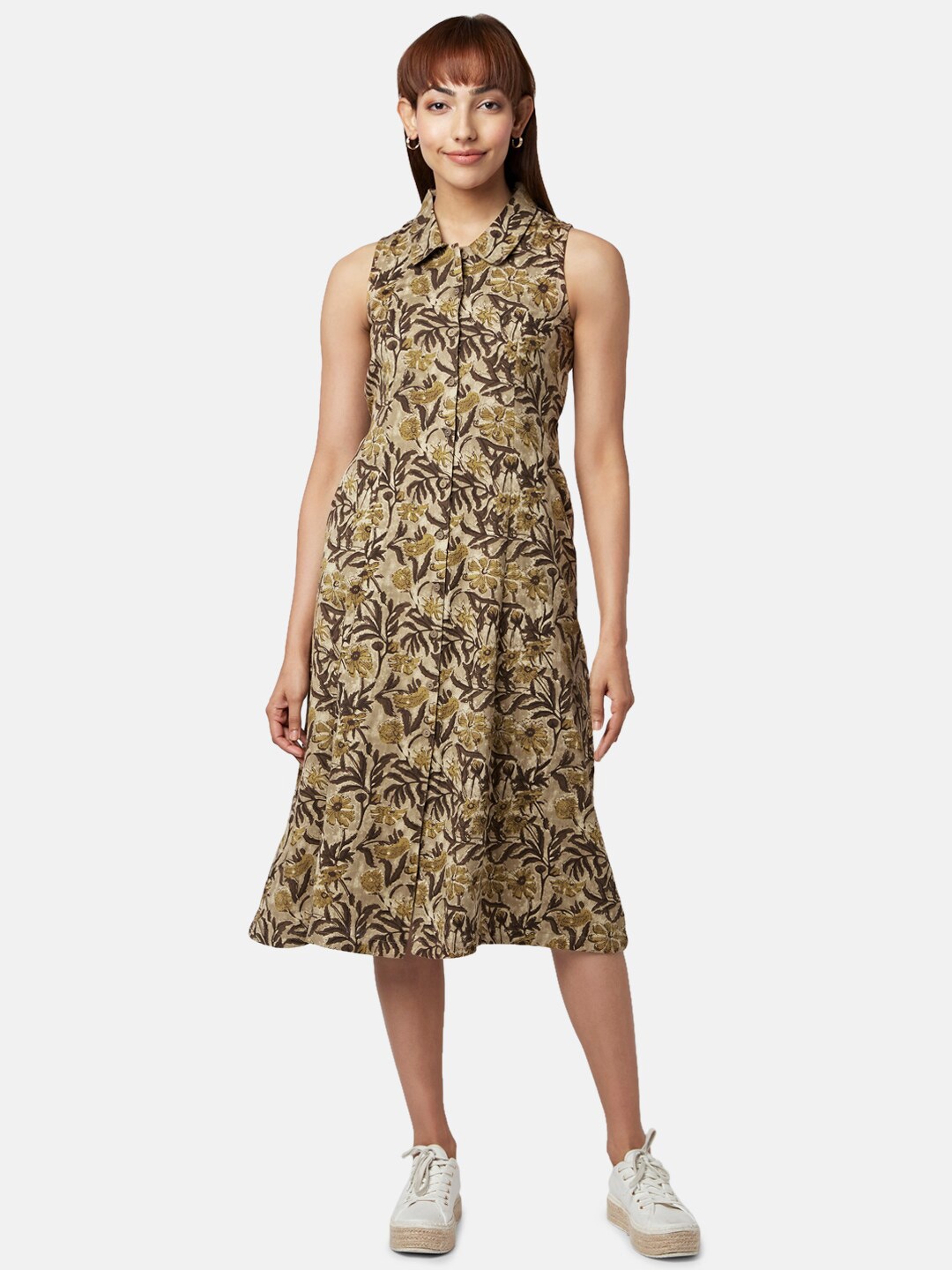 

AKKRITI BY PANTALOONS Floral Printed Shirt Dress, Brown