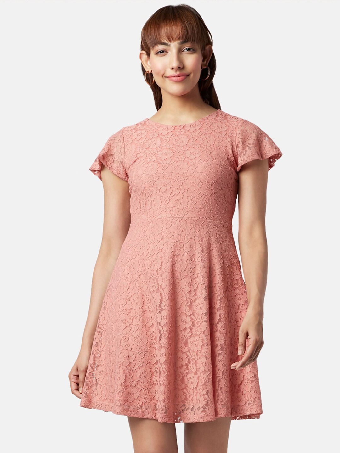 

Honey by Pantaloons Flutter Sleeves Fit & Flare Dress, Peach