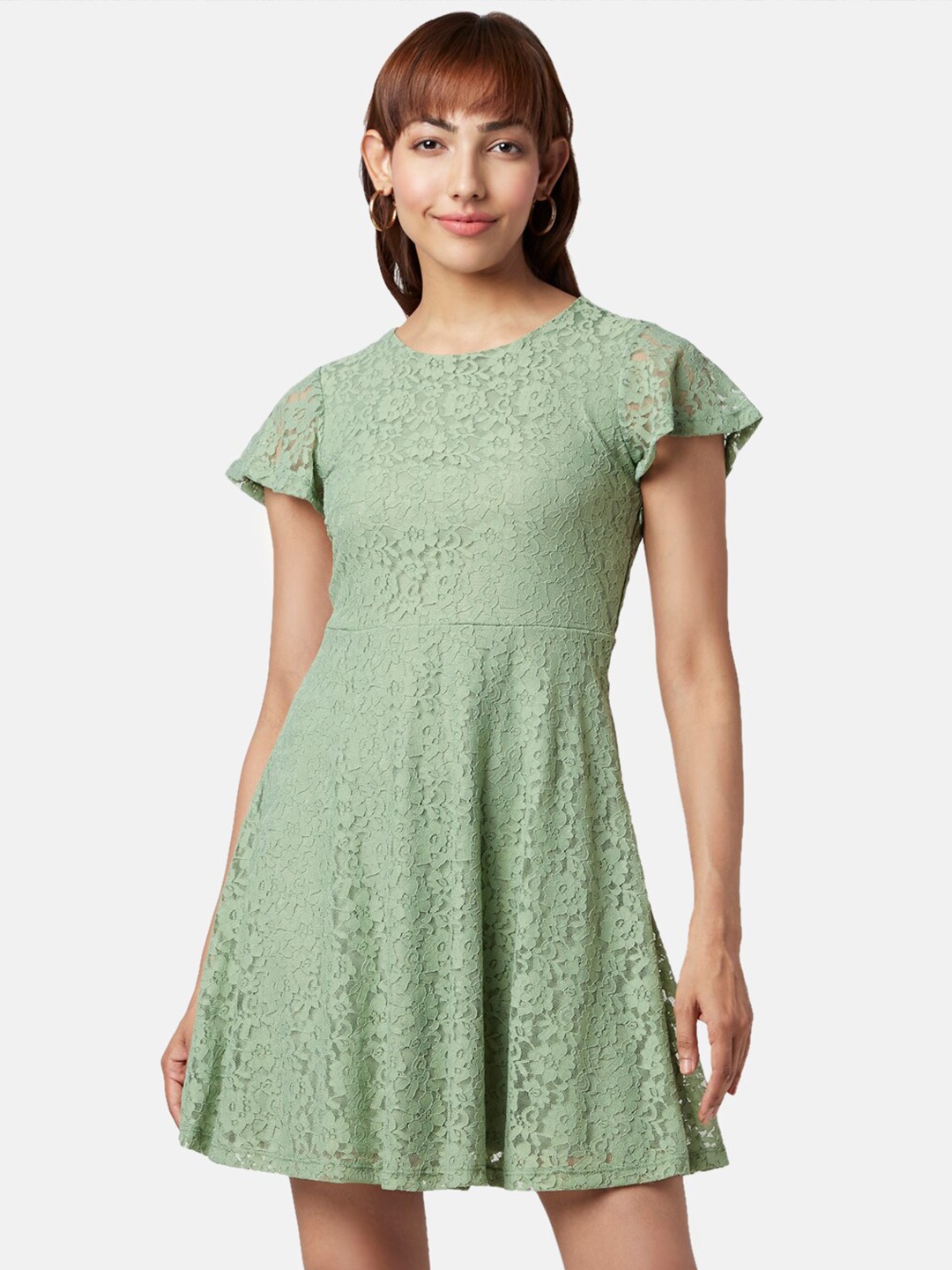 

Honey by Pantaloons Flutter Sleeves Fit & Flare Dress, Green