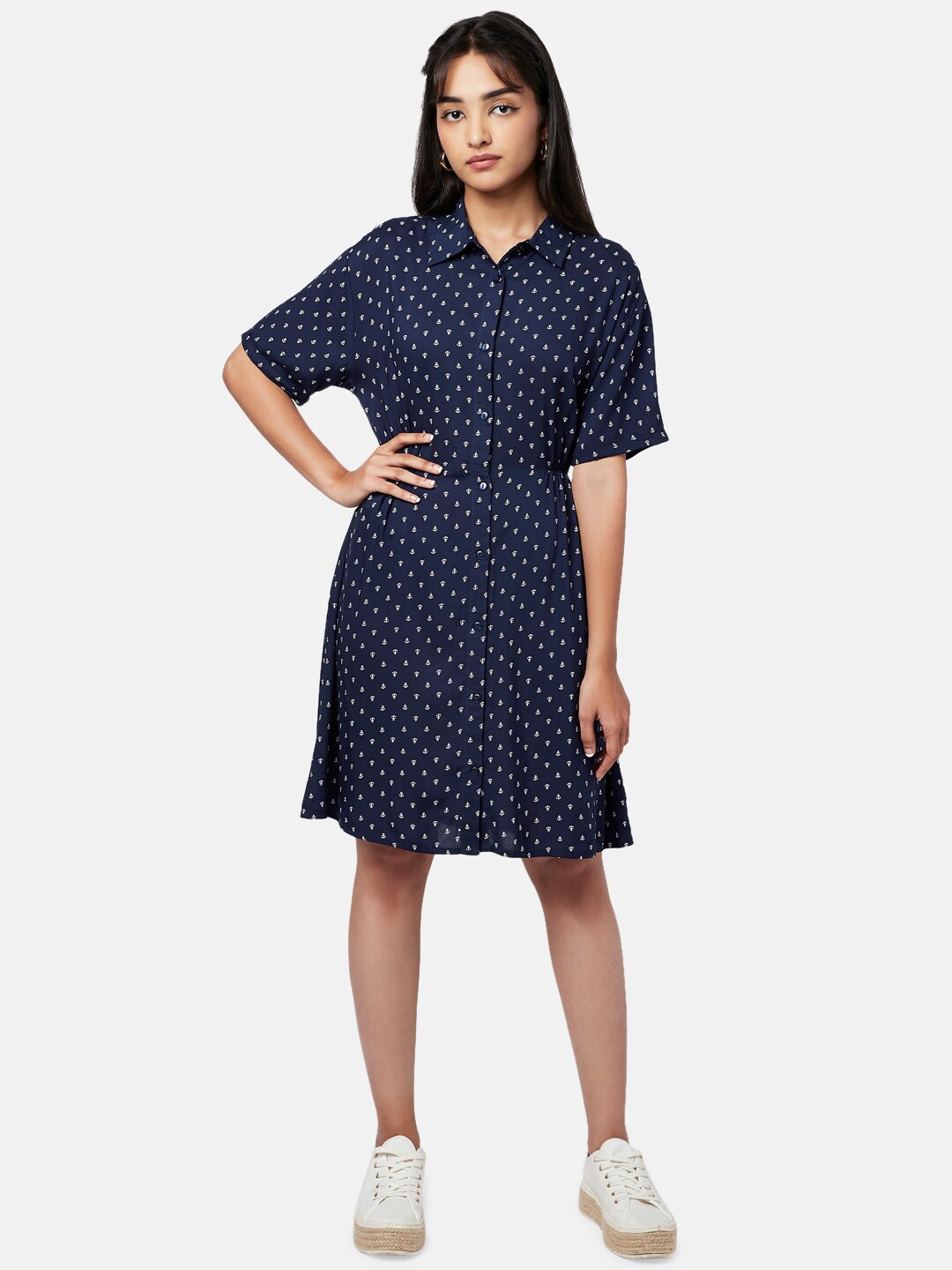 

YU by Pantaloons Polka Dots Shirt Dress, Navy blue