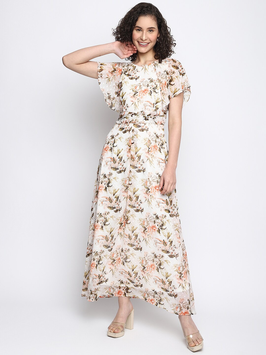 

Latin Quarters Floral Printed Round Neck Maxi Dress, White