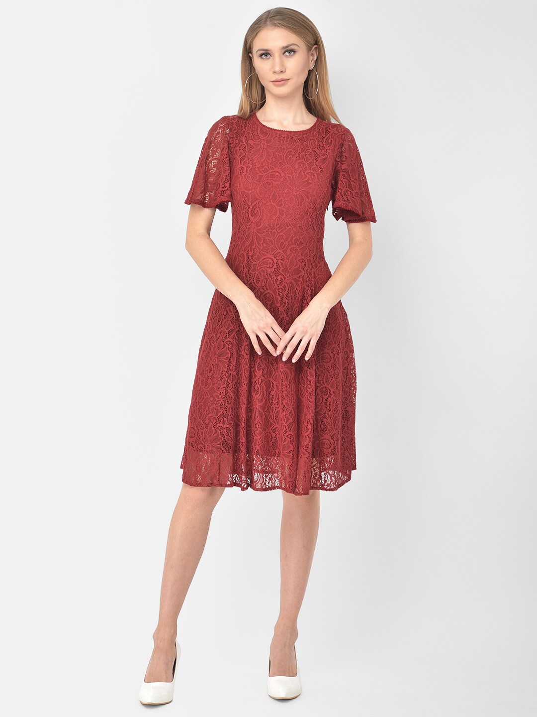

Latin Quarters Flared sleeve Dress, Maroon