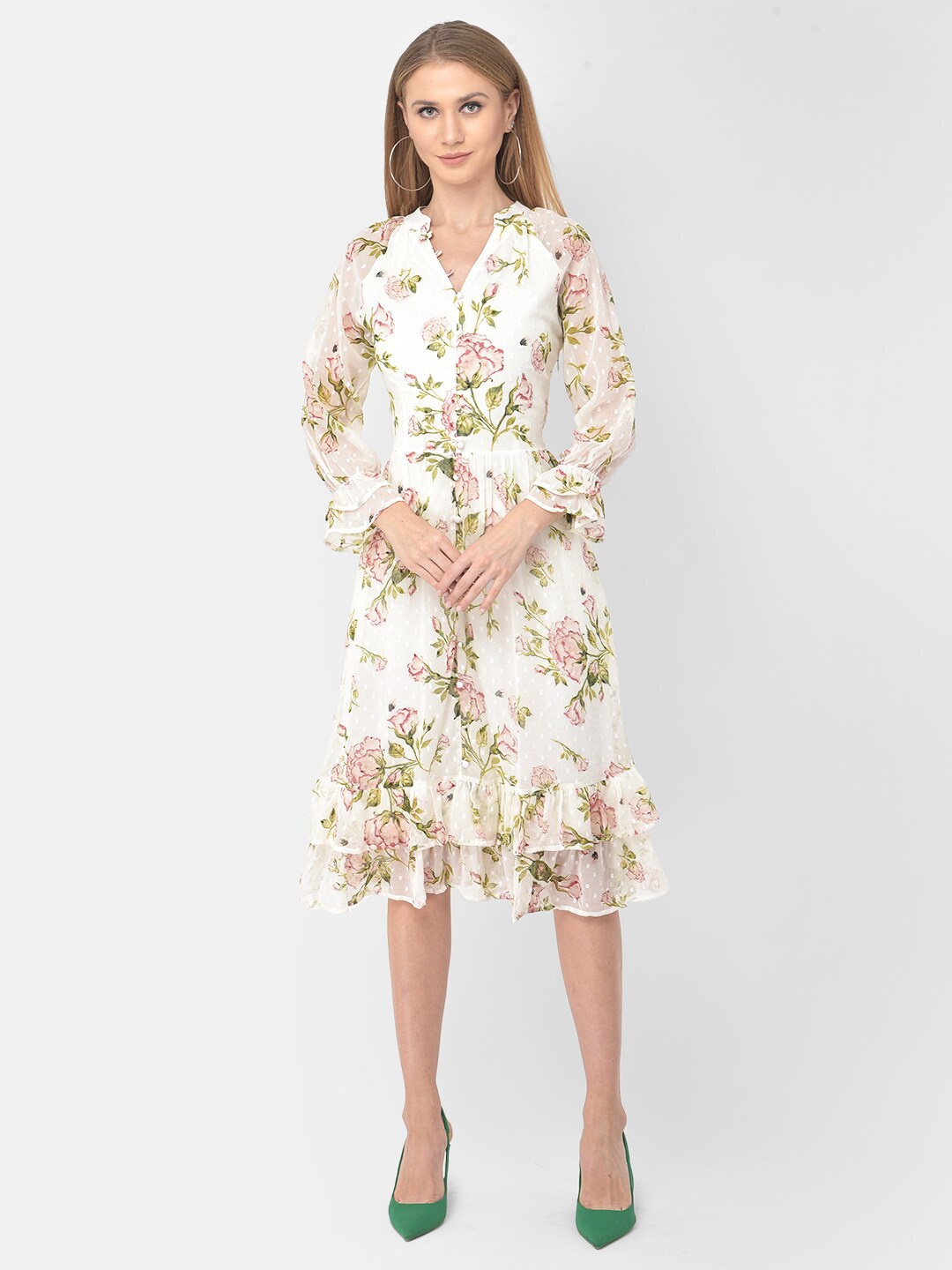 

Latin Quarters Floral Tiered Midi Dress, White